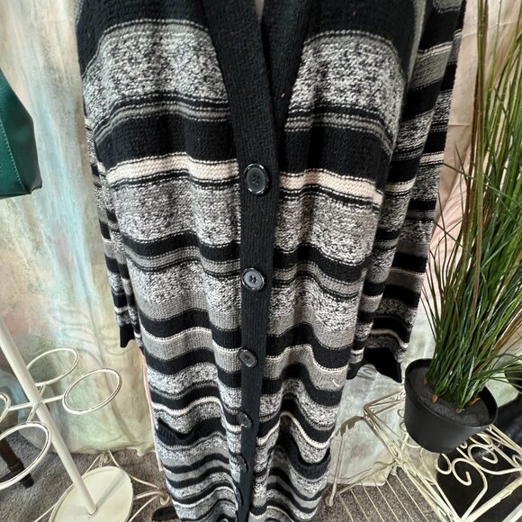 📌Pink Rose Striped Button Up Cotton Mix Plus Size Long Cardigan - Picture 3 of 16